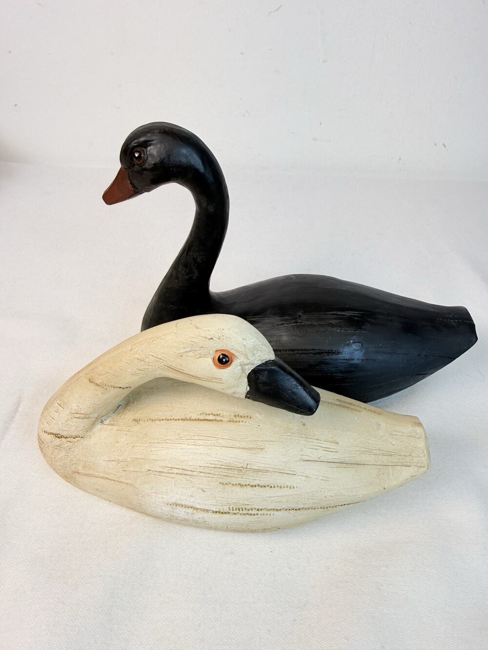 Pair Of Black And White Resin Swans